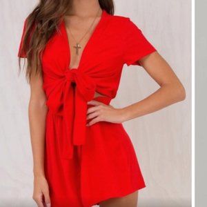 Princess Polly RAGNAR TIE FRONT ROMPER RED